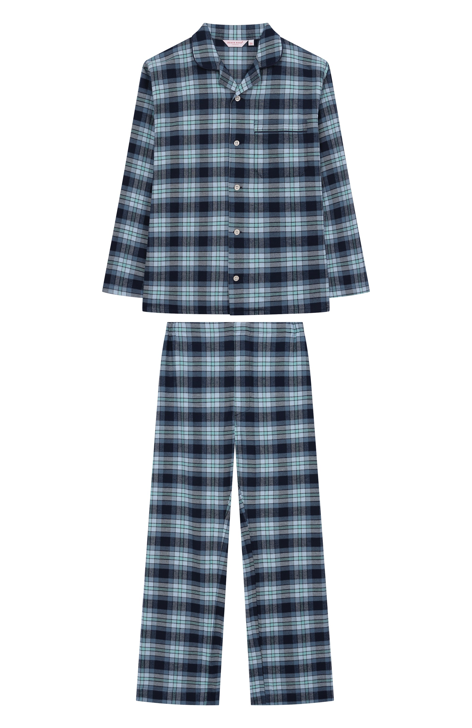 Хлопковая пижама DEREK ROSE темно-синего цвета по цене 22400 руб., арт. 7025-KELB043, фото 1 Хлопковая пижама DEREK ROSE, арт. 7025-KELB043, фото 1