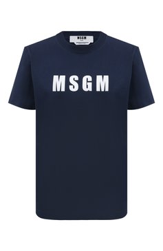 Женская хлопковая футболка MSGM темно-синего цвета, арт. 3641MDM92/247002 | Фото 1 (Драгоценные камни: Проставлено; Материал внешний: Хлопок; Материал сплава: Проставлено; Рукава: Короткие; Длина (для топов): Стандартные; Стили: Кэжуэл; Женское Кросс-КТ: Футболка-одежда; Принт: С принтом)