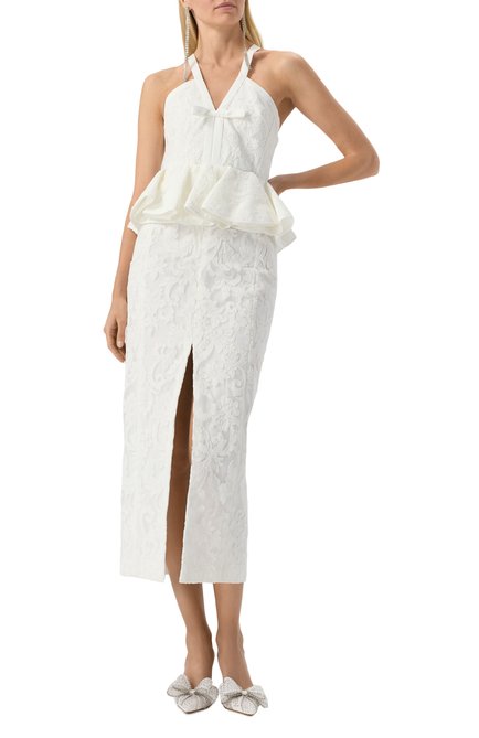 Женское платье GIAMBATTISTA VALLI белого цвета, арт. 25SSPVTE5019-02STA | Фото 2 (Материал внешний: Синтетический материал; Материал сплава: Проставлено; Драгоценные камни: Проставлено; Длина Ж (юбки, платья, шорты): Миди)