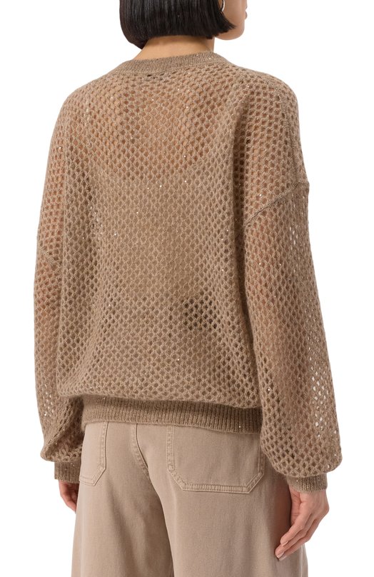 Пуловер из шерсти и хлопка Brunello Cucinelli MPS732400P Бежевый  MPS732400P Фото 4
