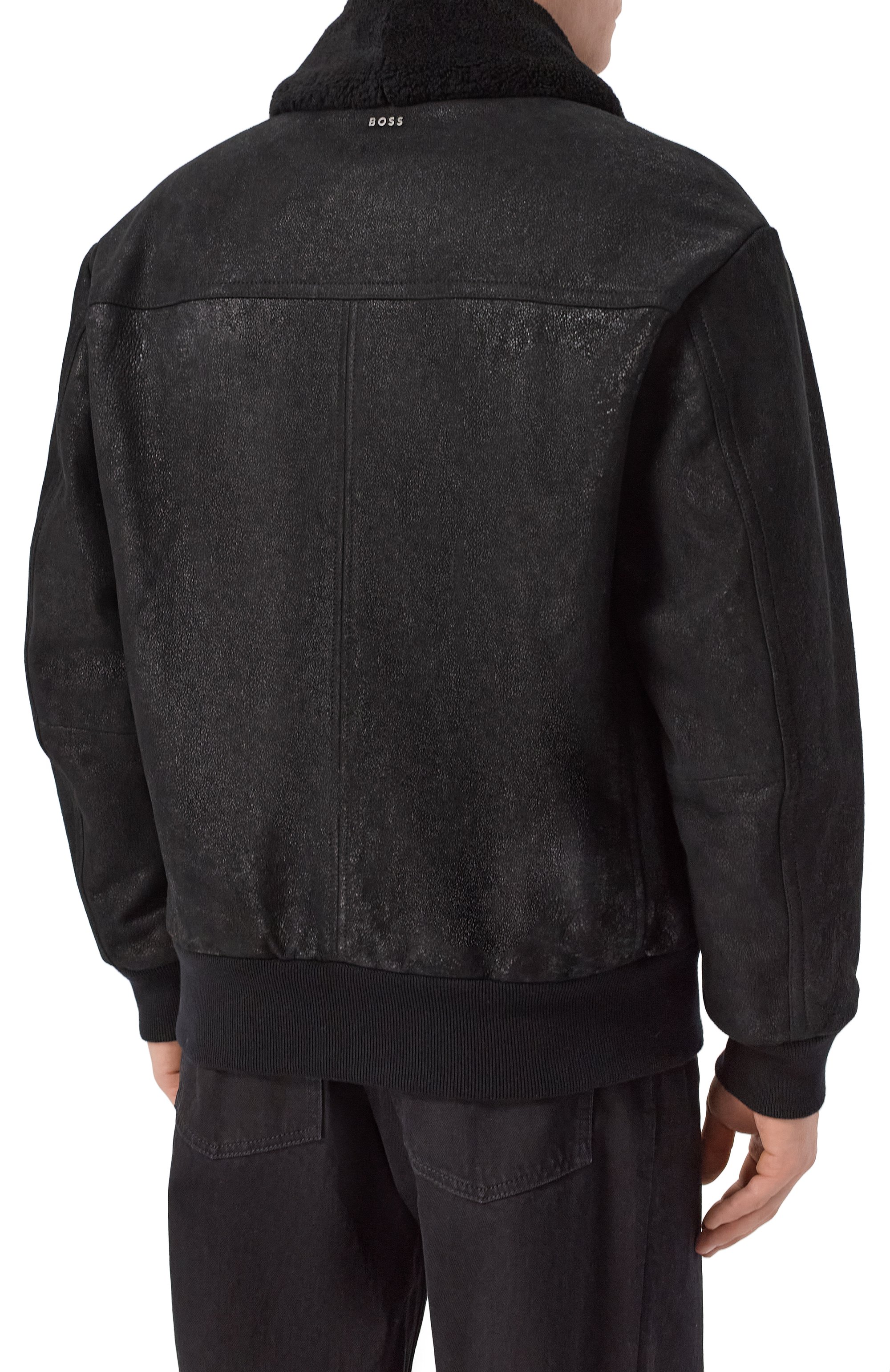 Кожаный бомбер с воротником из овчины BOSS ORANGE, арт. 50547567, фото 4