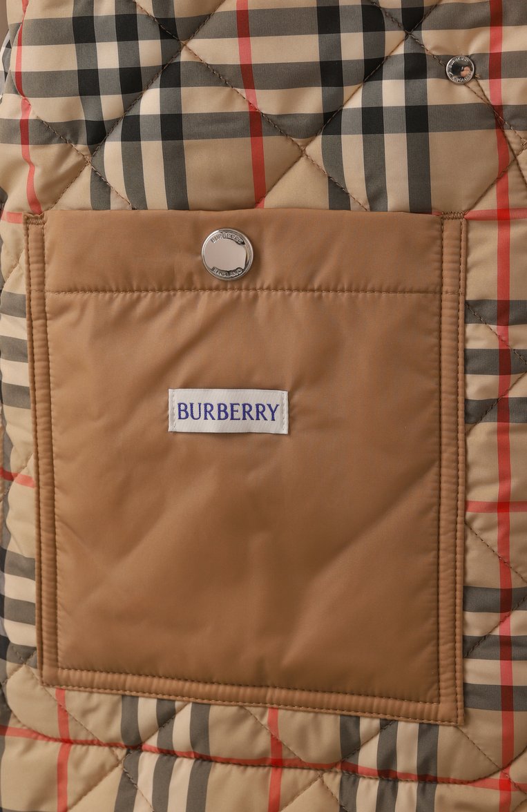 Женская куртка BURBERRY бежевого цвета, арт. 8071842 | Фото 7 (Рукава: Длинные; Материал подклада: Синтетический материал; Драгоценные камни: Проставлено; Материал сплава: Проставлено; Длина (верхняя одежда): Короткие; Кросс-КТ: Легкие, Куртка; Стили: Кэжуэл; Материал внешний: Синтетический материал)