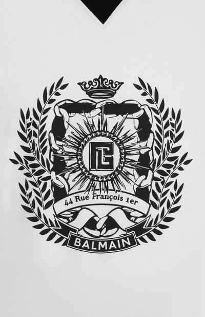 Хлопковая футболка BALMAIN черно-белого цвета по цене 19950 руб., арт. BY8P81, фото 3 Хлопковая футболка BALMAIN, арт. BY8P81, фото 3