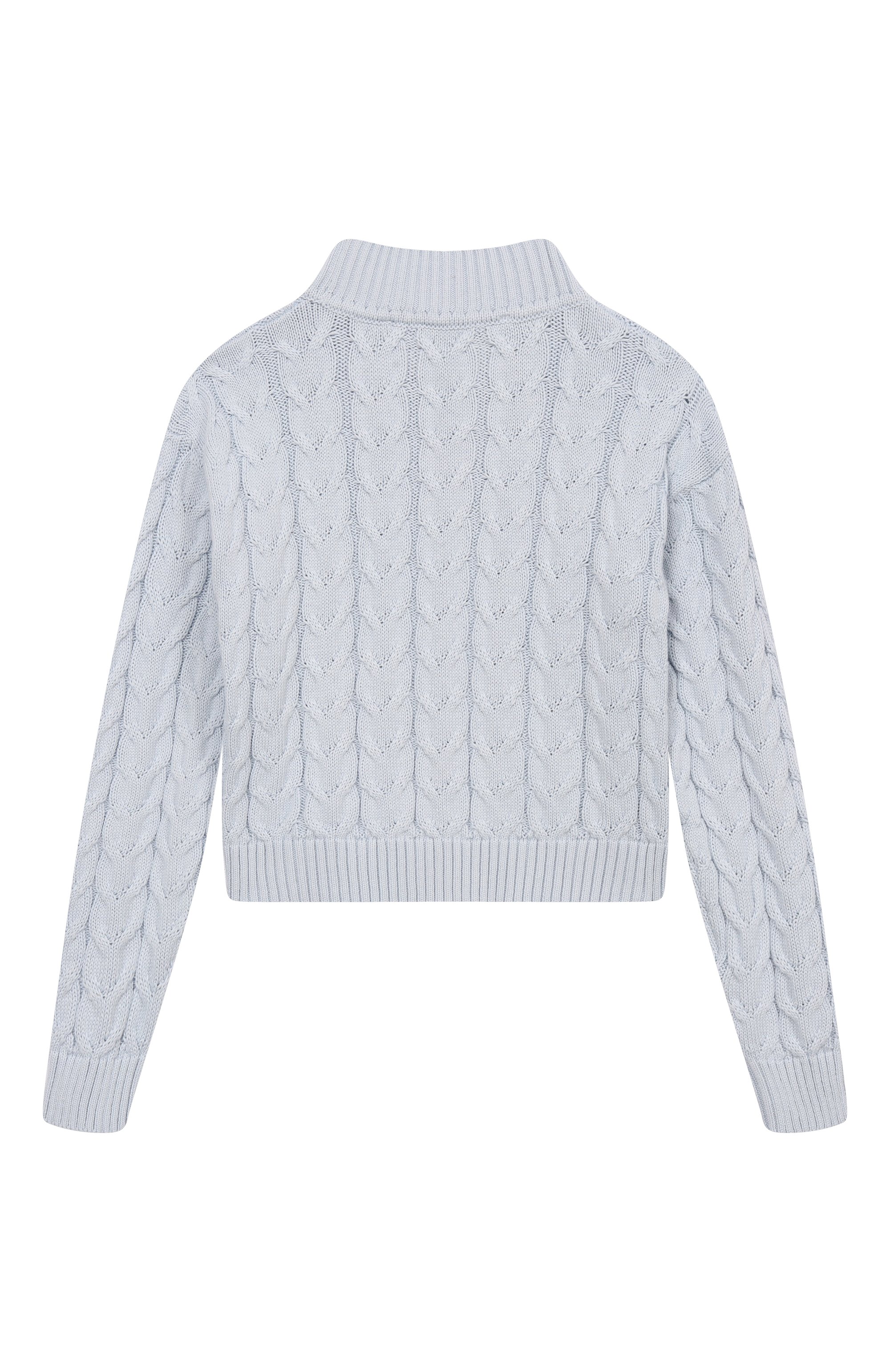 Свитер из хлопка и шерсти BLUMARINE голубого цвета по цене 20600 руб., арт. BFMA013C/FL011/6A-12A, фото 2 Свитер из хлопка и шерсти BLUMARINE, арт. BFMA013C/FL011/6A-12A, фото 2