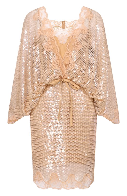 Платье с отделкой пайетками Elie Saab D1046NR26/TUL03 Бежевый D1046NR26/TUL03