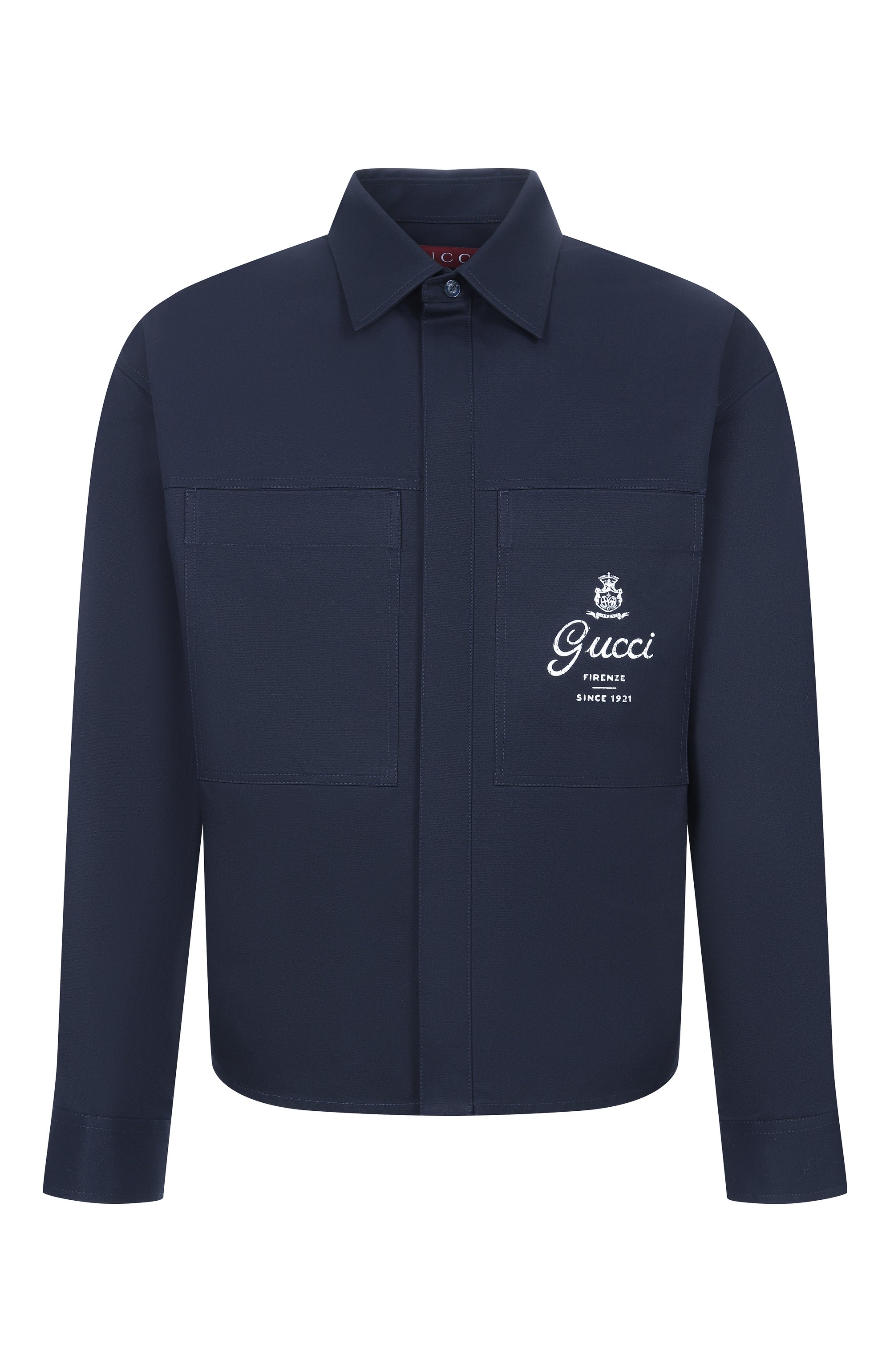 Хлопковая рубашка GUCCI темно-синего цвета по цене 188000 руб., арт. 851711/ZAQH5, фото 1 Хлопковая рубашка GUCCI, арт. 851711/ZAQH5, фото 1