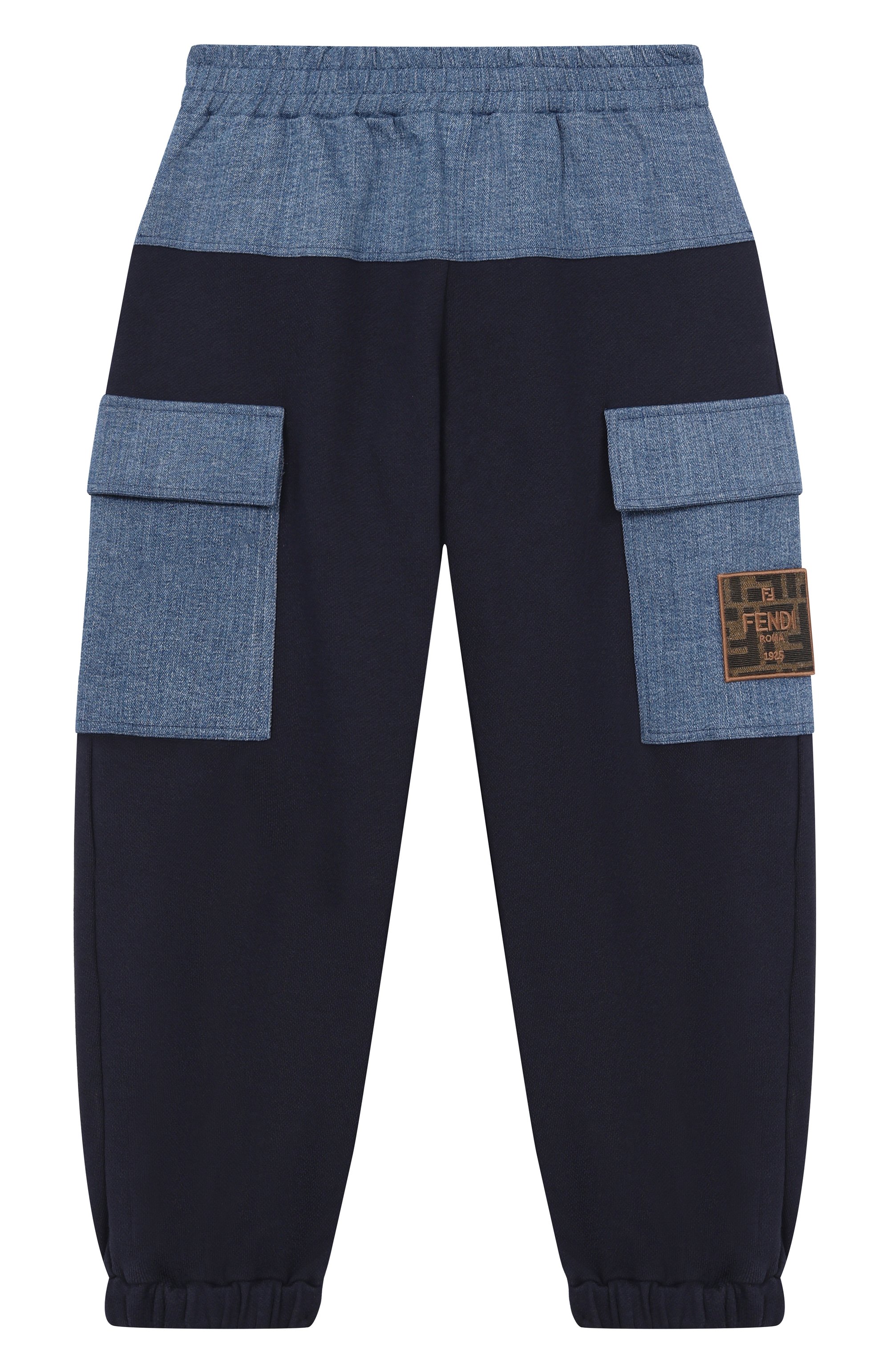 Хлопковые джоггеры FENDI темно-синего цвета по цене 59950 руб., арт. JMF570/5V0/8A-12+, фото 1 Хлопковые джоггеры FENDI, арт. JMF570/5V0/8A-12+, фото 1