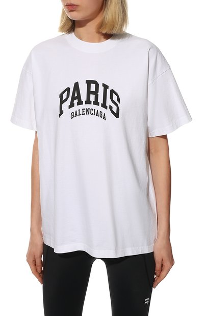 Хлопковая футболка BALENCIAGA белого цвета по цене 88200 руб., арт. 612965/TLVL7, фото 3 Хлопковая футболка BALENCIAGA, арт. 612965/TLVL7, фото 3