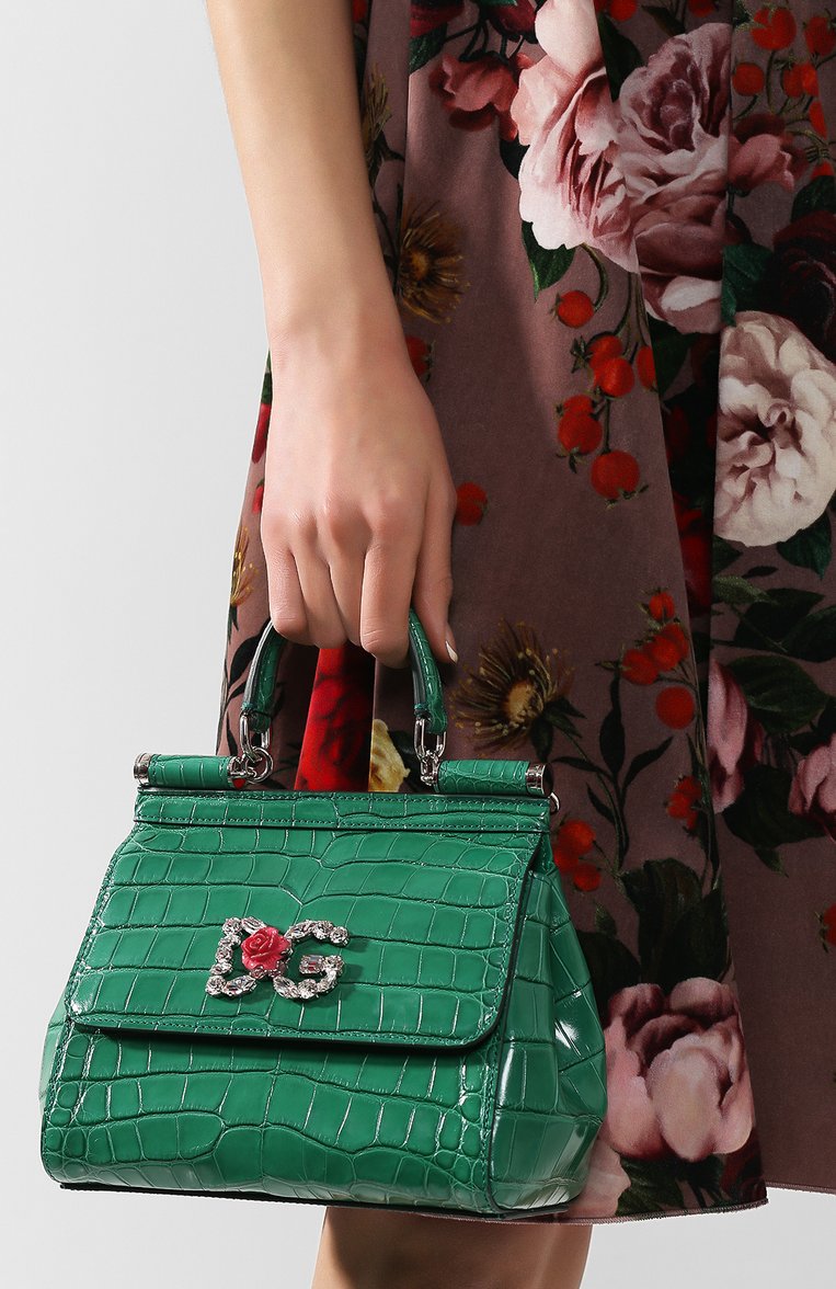 Женская сумка sicily small из кожи аллигатора DOLCE & GABBANA зеленого цвета, арт. BB6003/B2DG6/AMIS | Фото 2 (Размер: small; Ремень/цепочка: На ремешке; Сумки-технические: Сумки через плечо, Сумки top-handle; Материал: Экзотическая кожа)