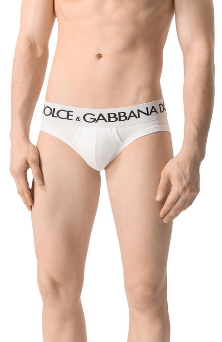 Мужские хлопковые брифы DOLCE & GABBANA белого цвета, арт. M3D03J/0NN97/2-6 | Фото 2 (Материал сплава: Проставлено; Материал внешний: Хлопок; Нос: Не проставлено)