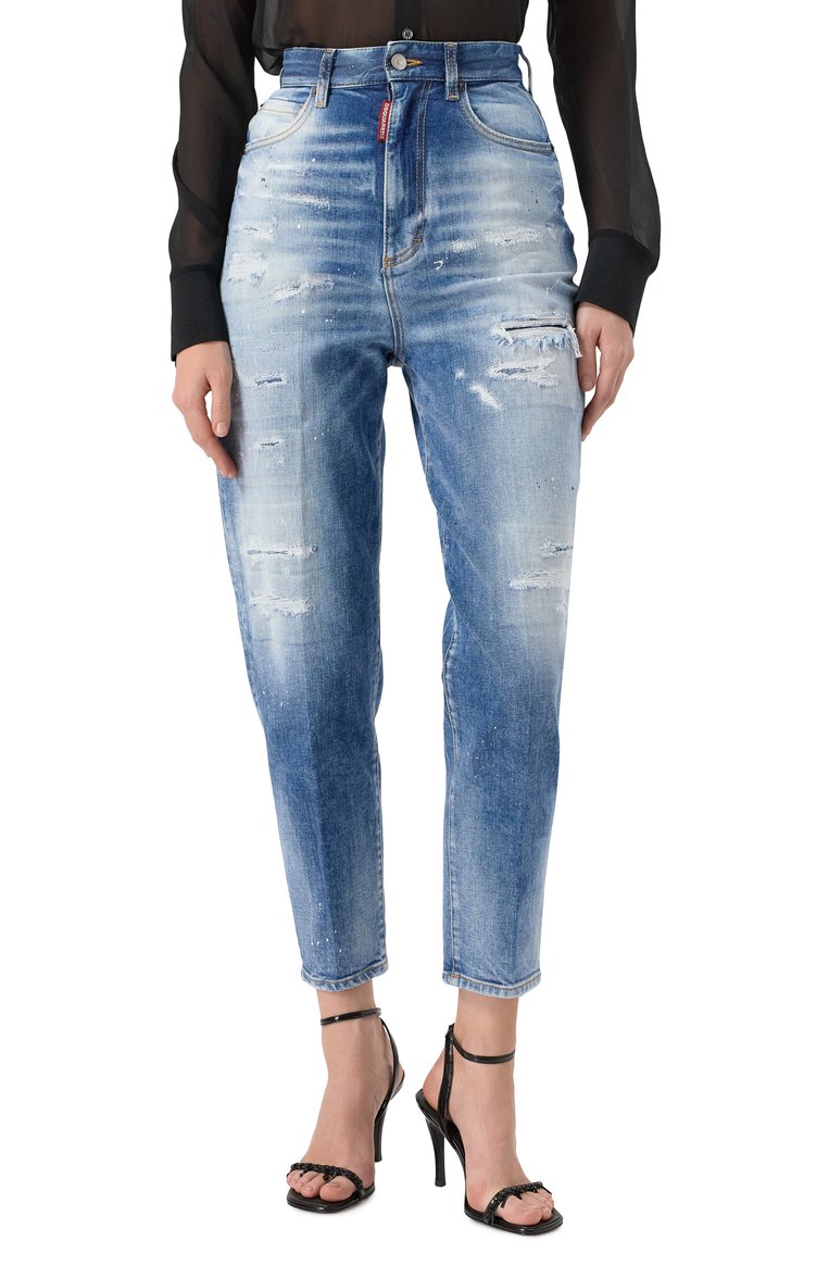 Женские джинсы '80s DSQUARED2 синего цвета, арт. S72LB0831/S30663 | Фото 3 (Материал внешний: Хлопок, Деним; Длина (брюки, джинсы): Стандартные; Детали: Потертости; Стили: Кэжуэл; Силуэт Ж (брюки и джинсы): Узкие; Кросс-КТ: Деним)