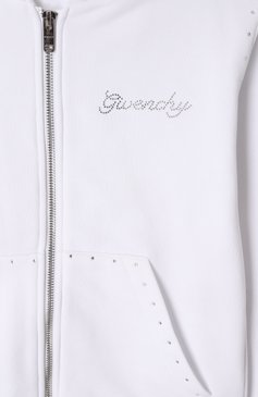 Детский хлопковая толстовка GIVENCHY белого цвета, арт. H30772 | Фото 3 (Рукава: Длинные; Драгоценные камни: Проставлено; Материал сплава: Проставлено; Материал подклада: Хлопок; Девочки Кросс-КТ: Толстовка-спорт, Толстовка-одежда; Материал внешний: Хлопок; Ростовка одежда: 5 лет | 110 см, 13 - 15 лет | 158 см, 9 лет | 134 см, 7 лет | 122 см, 12 лет | 152 см)