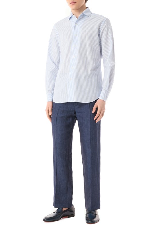 Сорочка из хлопка и льна Corneliani 25P156-2511174 Голубой  25P156-2511174 Фото 2