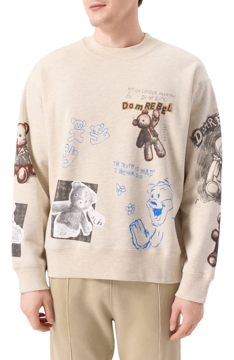 Мужской хлопковый свитшот DOMREBEL бежевого цвета, арт. STUFFY/SWEATSHIRT | Фото 3 (Материал внешний: Хлопок; Длина (для топов): Стандартные; Рукава: Длинные; Стили: Гранж; Принт: С принтом; Мужское Кросс-КТ: свитшот-одежда; Автоматизация ТО: Проставлено; Автоматизация состава: Проставлено; Детали: Без декора)