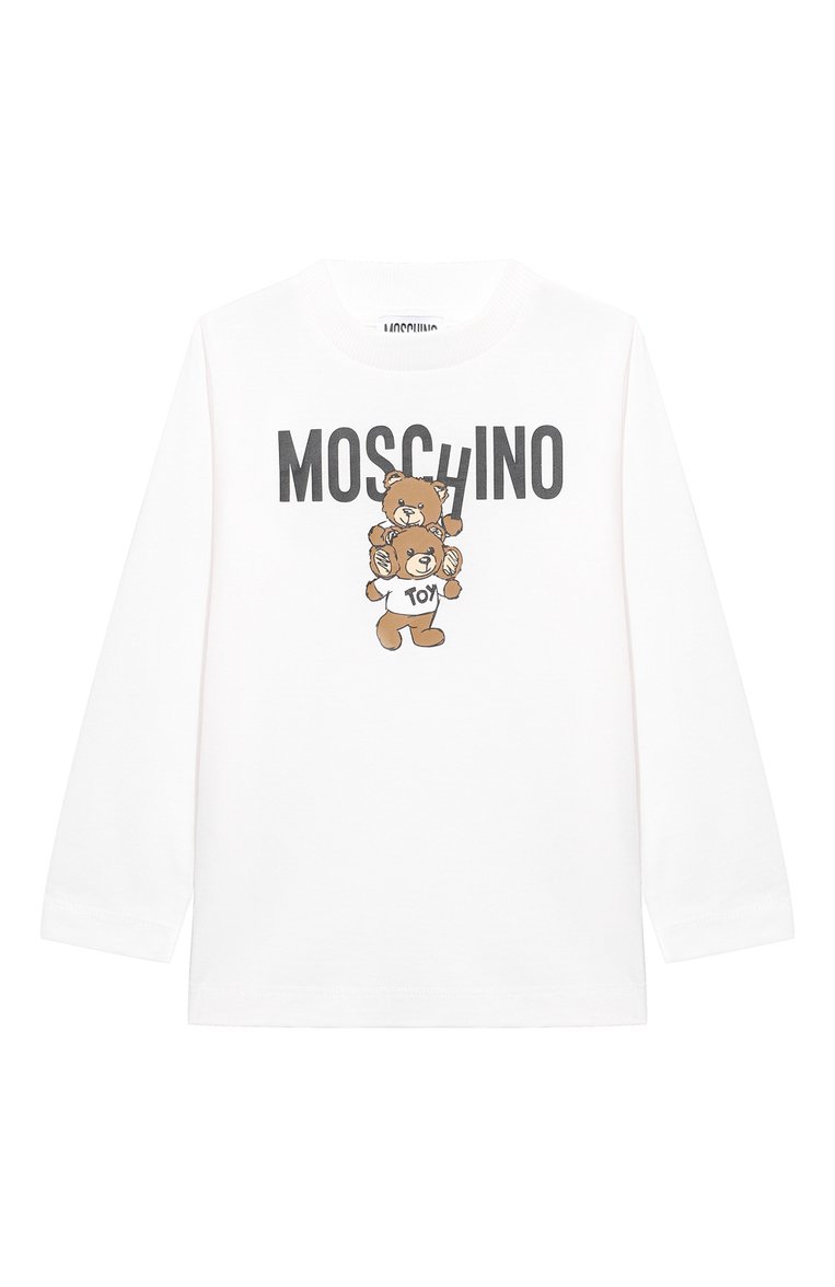 Детская хлопковый лонгслив MOSCHINO белого цвета, арт. HU000W/LAA01/4-8 | Фото 1 (Рукава: Длинные; Драгоценные камни: Проставлено; Материал сплава: Проставлено; Материал внешний: Хлопок; Мальчики Кросс-КТ: Лонгслив-одежда; Тематический товар: Teddy Bear; Ростовка одежда: 6 лет | 116 см, 8 лет | 128 см, 4 года | 104 см, 5 лет | 110 см)