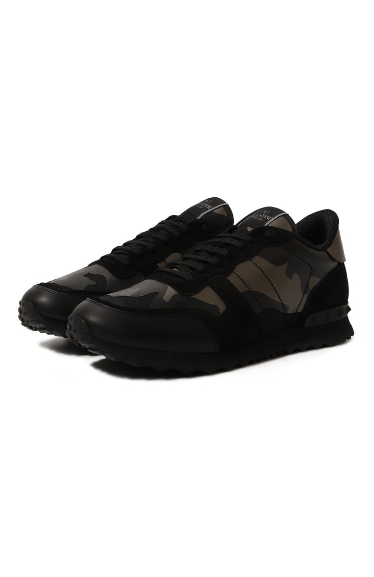 Мужские комбинированные кроссовки rockrunner VALENTINO черного цвета, арт. ZY2S0723/NTA | Фото 1 (Материал внешний: Текстиль, Натуральная кожа; Подошва: Массивная; Материал внутренний: Текстиль; Материал утеплителя: Без утеплителя; Стили: Классический; Кросс-КТ: Низкие)