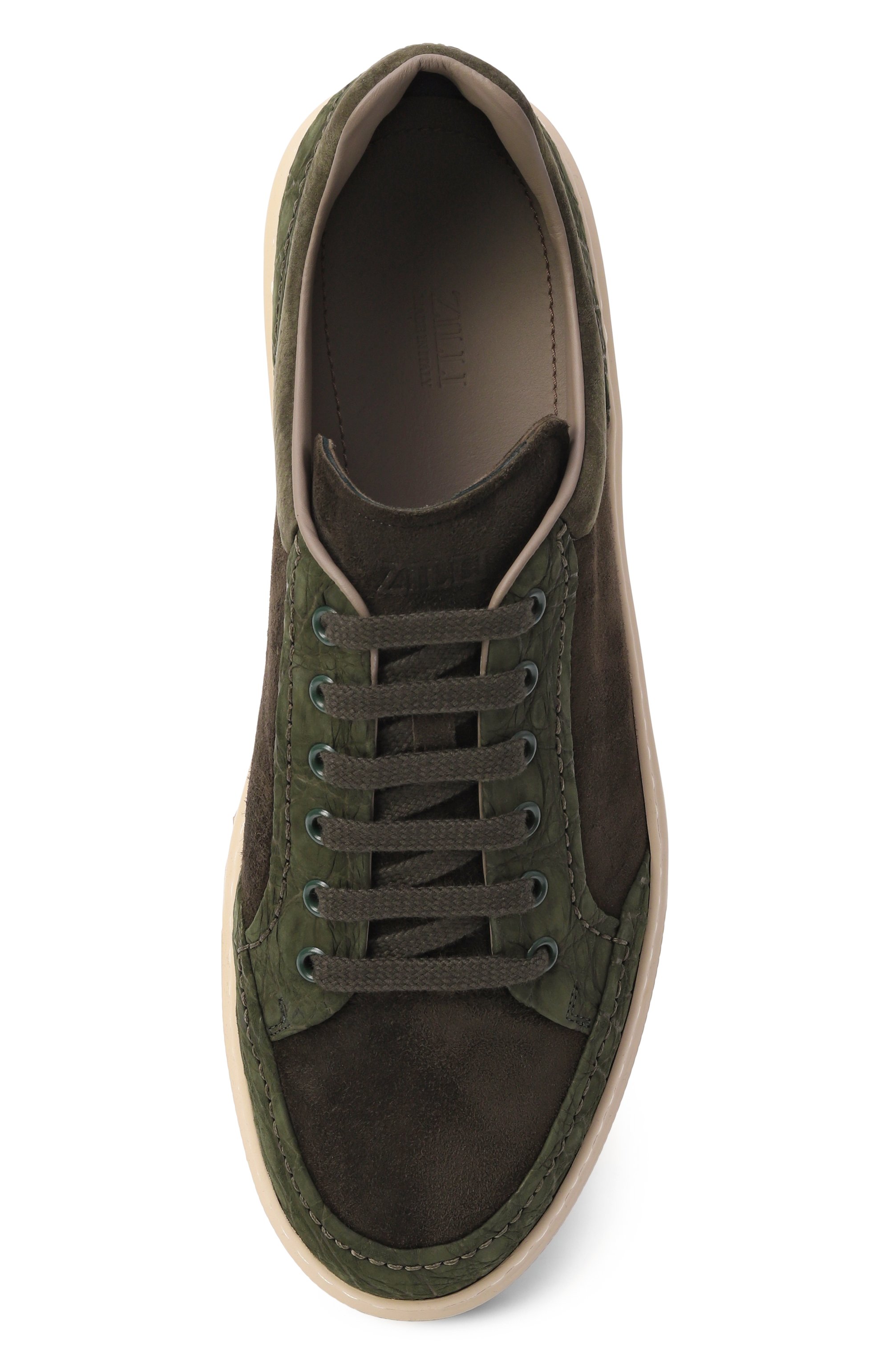 Замшевые кеды с отделкой из каймана ZILLI хаки цвета по цене 299500 руб., арт. H0255AM1178VZBA08, фото 6 Замшевые кеды с отделкой из каймана ZILLI, арт. H0255AM1178VZBA08, фото 6