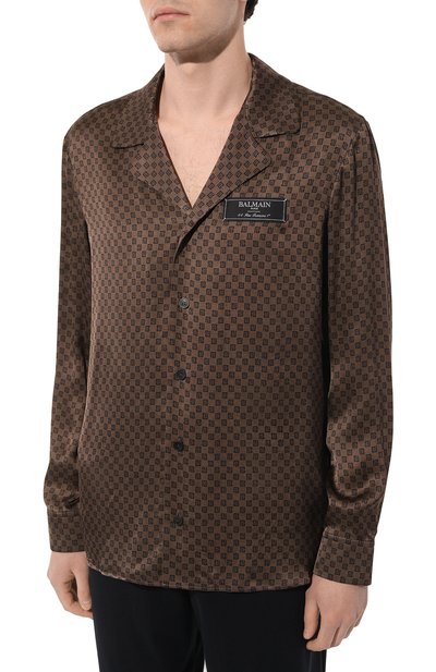 Сорочка из вискозы BALMAIN коричневого цвета по цене 156000 руб., арт. BH0HU236VD98, фото 3 Сорочка из вискозы BALMAIN, арт. BH0HU236VD98, фото 3