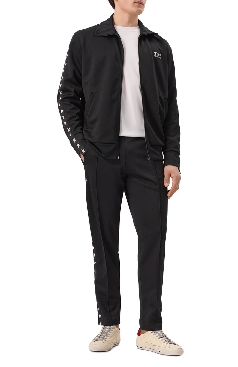 Мужской толстовка GOLDEN GOOSE DELUXE BRAND черного цвета, арт. GMP00875.P000520 | Фото 2 (Рукава: Длинные; Длина (для топов): Стандартные; Материал внешний: Синтетический материал; Стили: Спорт-шик; Мужское Кросс-КТ: Толстовка-одежда)