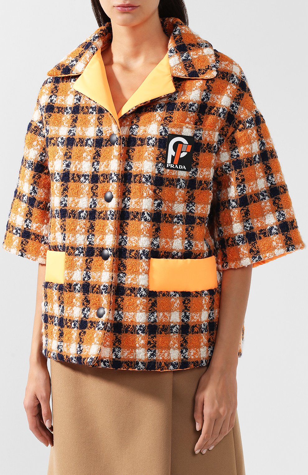 Шерстяной жакет в клетку с отложным воротником PRADA, арт. P558G-1SQ0-F0049, фото 3