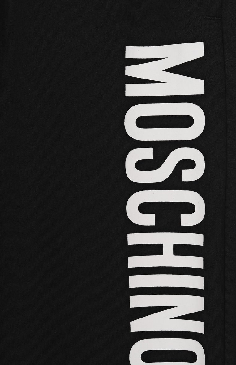 Детские хлопковые джоггеры MOSCHINO черного цвета, арт. HUP08G/LDA11/10-14 | Фото 3 (Нос: Не проставлено; Материал внешний: Хлопок; Мальчики Кросс-КТ: Джоггеры-одежда, Брюки-спорт; Ростовка одежда: 10 - 11 лет | 140 - 146см, 12 лет | 152 см, 16 лет | 164 см)