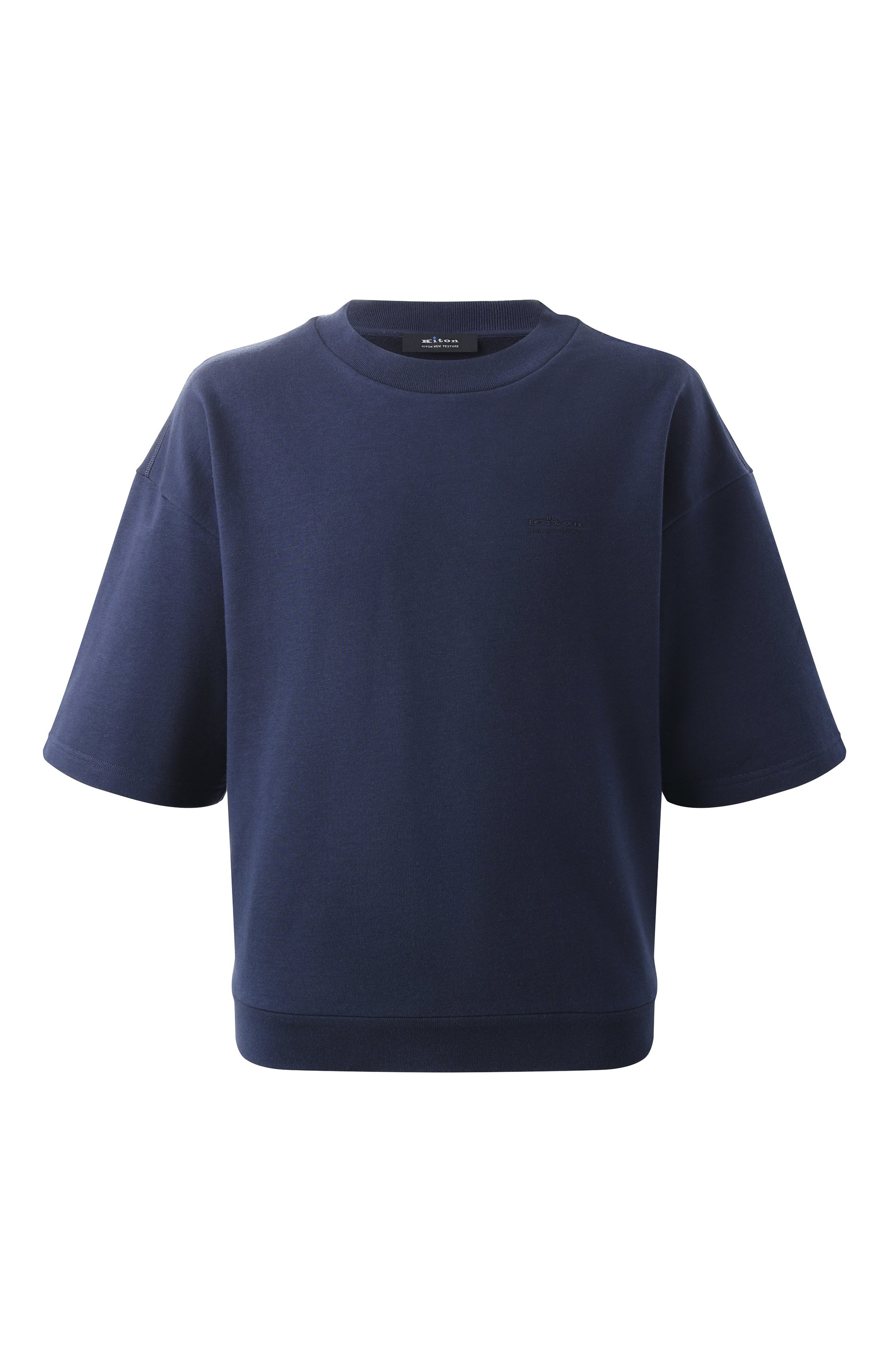 Хлопковая футболка KITON темно-синего цвета по цене 79950 руб., арт. UMM063101, фото 1 Хлопковая футболка KITON, арт. UMM063101, фото 1