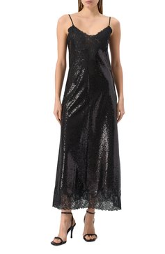Женское платье с отделкой пайетками THE KOOPLES черного цвета, арт. FR0B30018K | Фото 3 (Длина Ж (юбки, платья, шорты): Макси; Материал сплава: Проставлено; Драгоценные камни: Проставлено; Женское Кросс-КТ: Платье-одежда; Случай: Коктейльный; Стили: Гламурный; Рукава: На бретелях; Материал внешний: Синтетический материал)
