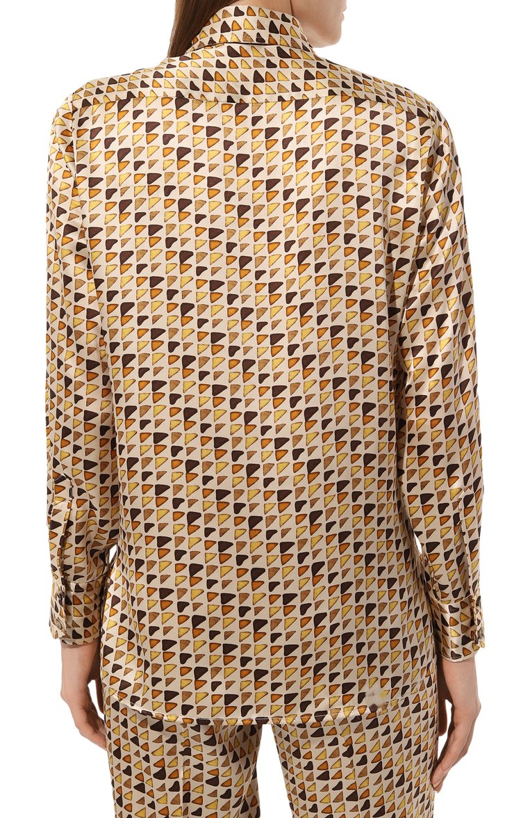 Женская атласная блузка KITON бежевого цвета, арт. D48407K0978C | Фото 4 (Рукава: Длинные; Длина (для топов): Стандартные; Материал внешний: Шелк; Принт: С принтом; Стили: Кэжуэл; Женское Кросс-КТ: Блуза-одежда; Автоматизация ТО: Проставлено; Автоматизация состава: Проставлено)