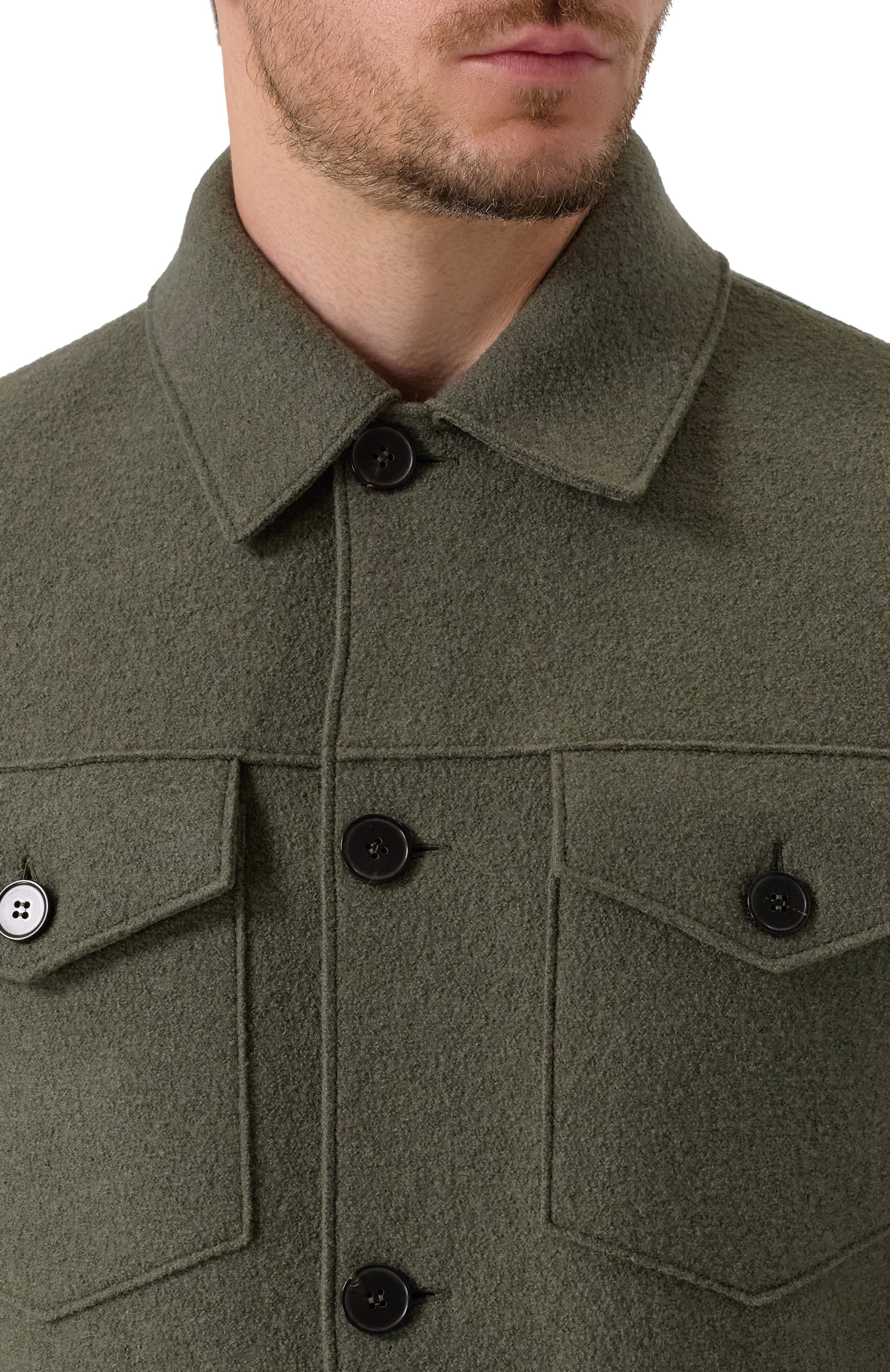 Шерстяная куртка-рубашка HARRIS WHARF LONDON хаки цвета по цене 84600 руб., арт. C9331MLC, фото 5 Шерстяная куртка-рубашка HARRIS WHARF LONDON, арт. C9331MLC, фото 5