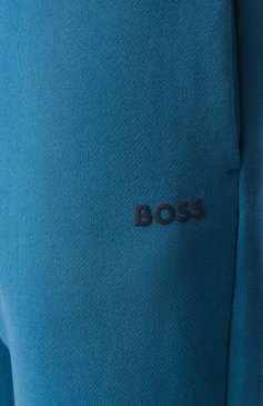 Женские хлопковые джоггеры BOSS синего цвета, арт. 50531813 | Фото 6 (Драгоценные камни: Проставлено; Длина (брюки, джинсы): Стандартные; Материал сплава: Проставлено; Женское Кросс-КТ: Брюки-одежда, Джоггеры - брюки; Стили: Спорт-шик; Материал внешний: Хлопок)