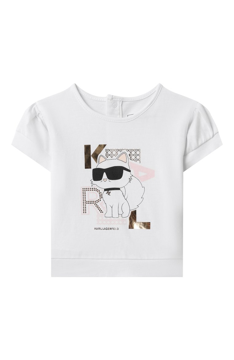 Детский комплект из футболки и шорт KARL LAGERFELD KIDS светло-розового цвета, арт. Z30513 | Фото 2 (Нос: Не проставлено; Кросс-КТ НВ: Костюм; Материал внешний: Хлопок; Ростовка одежда: 9 мес | 74 см, 12 мес | 80 см, 18 мес | 86 см)