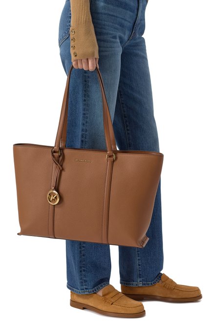 Женская сумка-тоут temple MICHAEL MICHAEL KORS коричневого цвета, арт. 30R4G1LT3L | Фото 2 (Материал сплава: Проставлено; Драгоценные камни: Проставлено; Размер: large; Материал: Натуральная кожа)