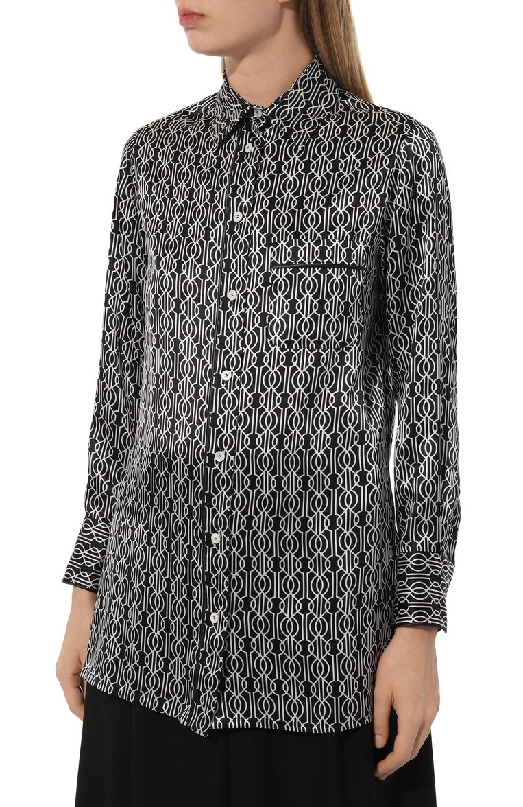Женская атласная блузка KITON темно-синего цвета, арт. D57445K0978C | Фото 3 (Рукава: Длинные; Длина (для топов): Удлиненные; Материал внешний: Шелк; Стили: Кэжуэл; Женское Кросс-КТ: Блуза-одежда; Принт: С принтом)