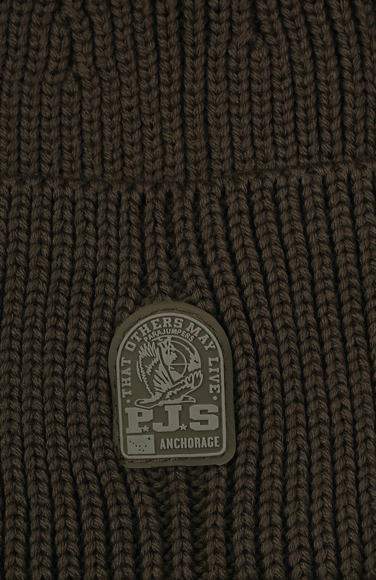 Мужская шерстяная шапка PARAJUMPERS хаки цвета, арт. HA12/PLAIN BEANIE | Фото 3 (Материал: Текстиль, Шерсть; Кросс-КТ: Трикотаж; Материал сплава: Проставлено; Нос: Не проставлено)