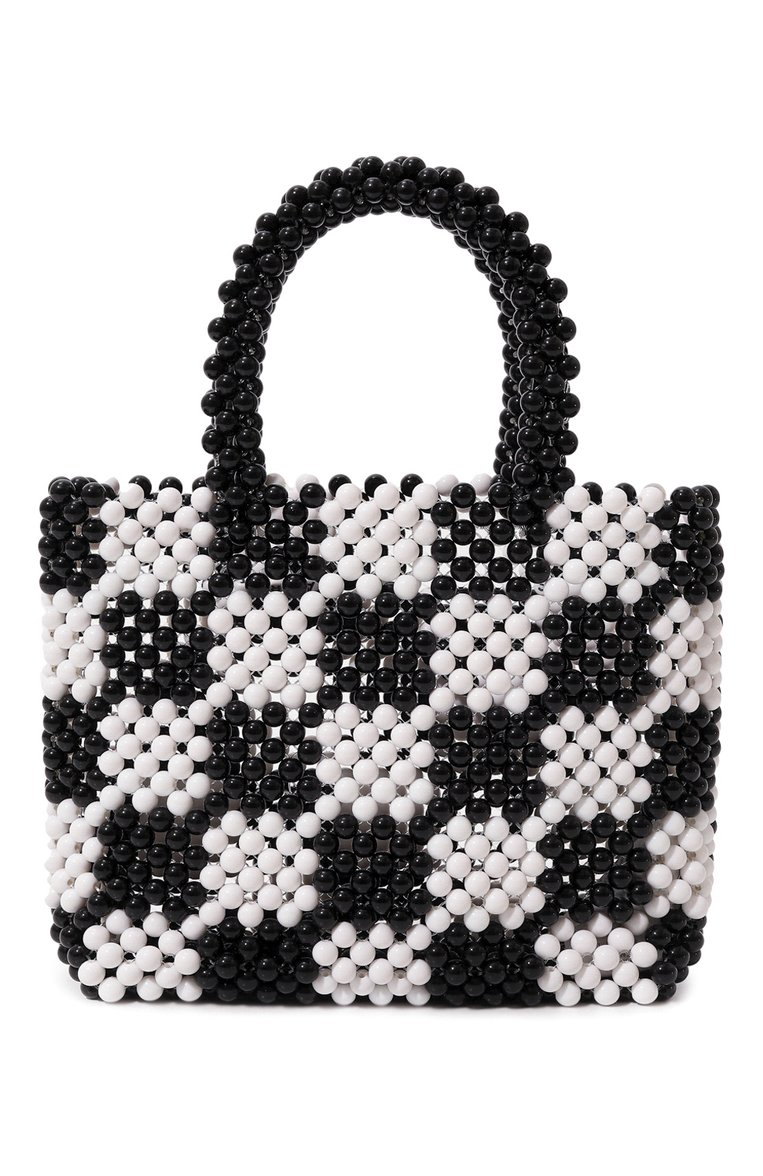 Женская сумка MC2 SAINT BARTH черно-белого цвета, арт. STBA/BEADED SMALL BAG/04210D | Фото 6 (Ремень/цепочка: На ремешке; Размер: mini; Материал: Текстиль; Сумки-технические: Сумки top-handle, Сумки через плечо)