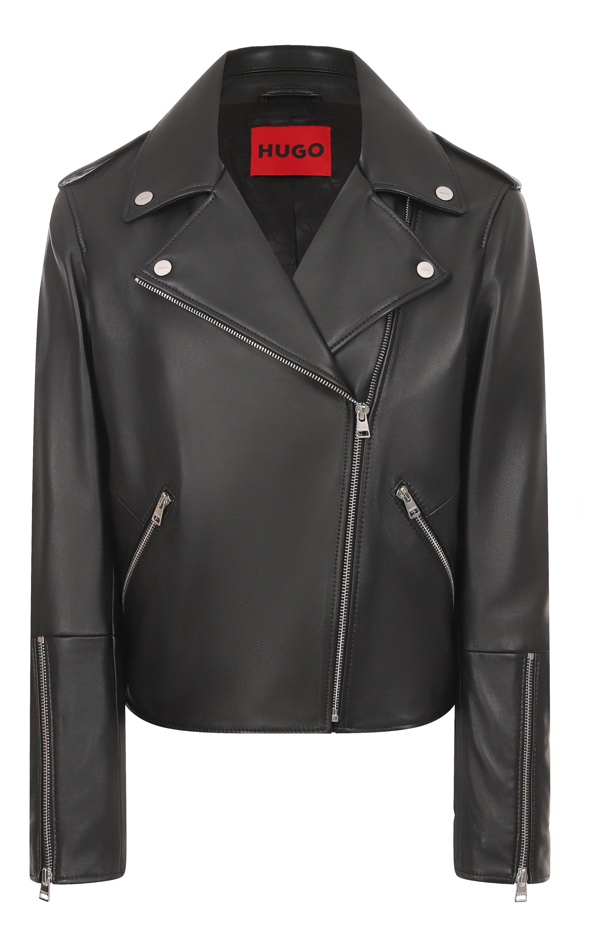 Кожаная куртка HUGO черного цвета по цене 54950 руб., арт. 50551255, фото 1 Кожаная куртка HUGO, арт. 50551255, фото 1