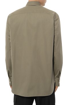 Мужская хлопковая рубашка JIL SANDER хаки цвета, арт. J23DL0002/J45001 | Фото 4 (Драгоценные камни: Проставлено; Длина (для топов): Стандартные; Материал внешний: Хлопок; Материал сплава: Пр�оставлено; Рукава: Длинные; Воротник: Кент; Принт: Однотонные; Случай: Повседневный; Манжеты: На пуговицах; Рубашки М: Classic Fit; Стили: Милитари)