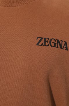 Мужской хлопковый свитшот ZEGNA коричневого цвета, арт. UD522A7/D872 | Фото 5 (Рукава: Длинные; Принт: Без принта; Длина (для топов): Стандартные; Мужское Кросс-КТ: свитшот-одежда; Материал сплава: Проставлено; Материал внешний: Хлопок; Стили: Спорт-шик; Драгоценные камни: Проставлено)