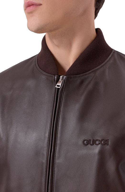 Кожаный бомбер Gucci 793726/XNA3M Коричневый  793726/XNA3M Фото 5