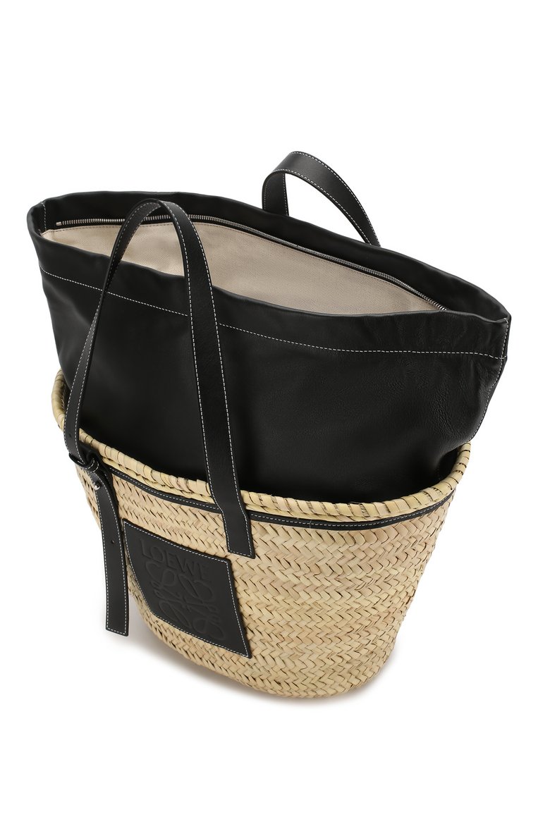 Женская сумка basket LOEWE черного цвета, арт. 329.02.V50 | Фото 4 (Размер: large; Статус проверки: Проверено, Проверена категория; Материал: Растительное волокно; Сумки-технические: Сумки top-handle; Материал сплава: Проверено, Проставлено; Драгоценные камни: Проставлено)