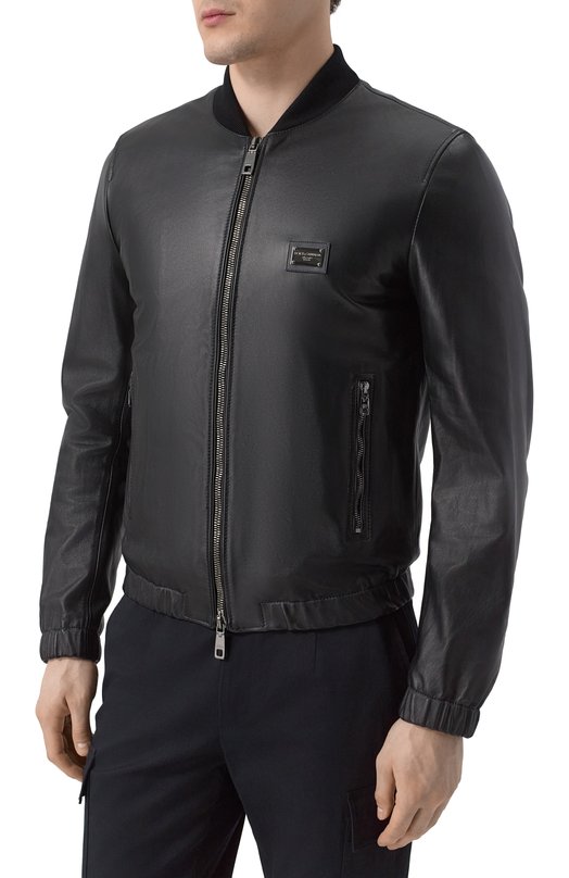 Кожаный бомбер Dolce & Gabbana G9ZY5L/HULR0 Чёрный  G9ZY5L/HULR0 Фото 3