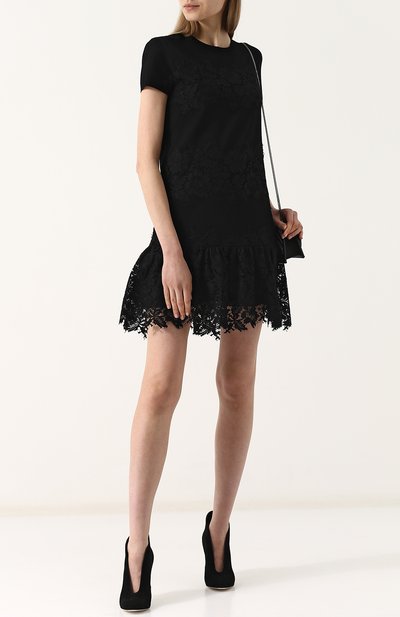 Однотонное мини-платье с кружевной отделкой VALENTINO, арт. QB2KD21S461, фото 2