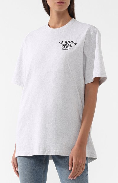 Хлопковая футболка с принтом VETEMENTS серого цвета по цене 19600 руб., арт. USS197091/M, фото 4 Хлопковая футболка с принтом VETEMENTS, арт. USS197091/M, фото 4