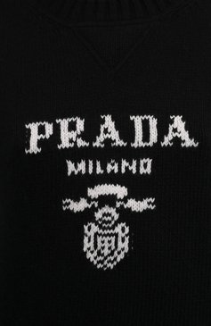 Женский свитер из шерсти и кашемира PRADA черного цвета, арт. P24G1V-1YMW-F0002-211 | Фото 5 (Женское Кросс-КТ: Свитер-одежда; Материал внешний: Шерсть, Кашемир; Рукава: Длинные; Стили: Гламурный; Длина (для топов): Стандартные; Материал сплава: Проставлено; Драгоценные камни: Проставлено)