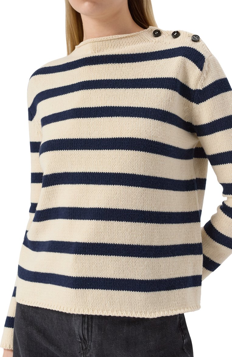 Женский свитер WEEKEND MAX MARA кремового цвета, арт. VIB0 | Фото 5 (Длина (для топов): Стандартные; Материал внешний: Хлопок, Синтетический материал; Автоматизация состава: Проставлено; Автоматизация ТО: Проставлено; Рукава: Длинные; Женское Кросс-КТ: Свитер-одежда; Стили: Кэжуэл)