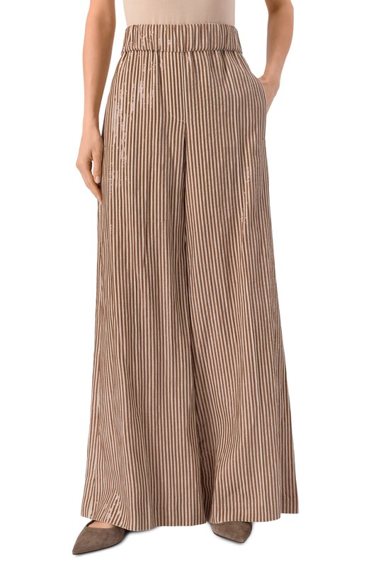 Льняные брюки с отделкой пайетками Brunello Cucinelli MM633P8897 Бежевый  MM633P8897 Фото 3