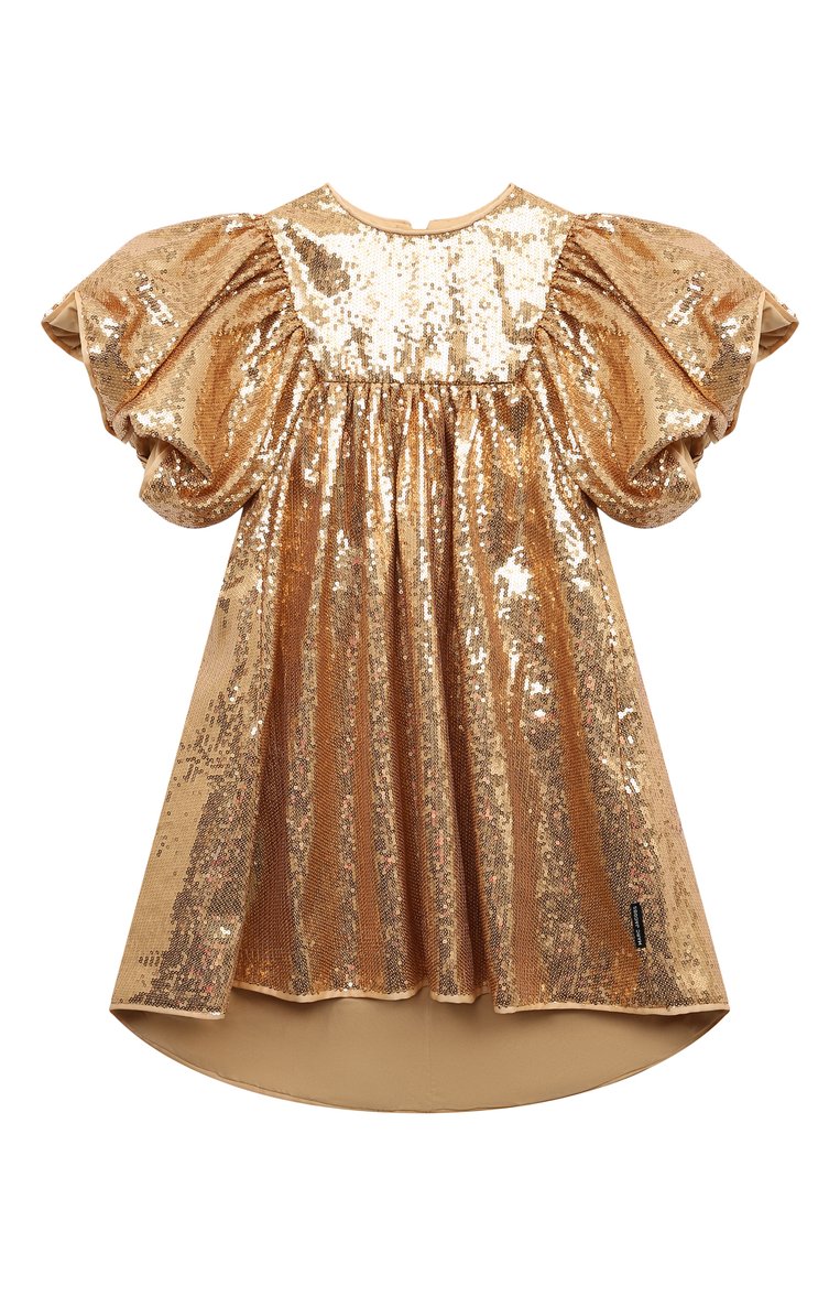 Детское платье MARC JACOBS (THE) золотого цвета, арт. W60242 | Фото 1 (Рукава: Короткие; Материал внешний: Синтетический материал; Случай: Вечерний; Девочки Кросс-КТ: Платье-одежда; Автоматизация ТО: Проставлено; Автоматизация состава: Проставлено; Ростовка одежда: 5 лет | 110 см, 3 года | 98 см, 13 - 15 лет | 158 см, 4 года | 104 см, 12 лет | 152 см, 7 лет | 122 см, 9 лет | 134 см)