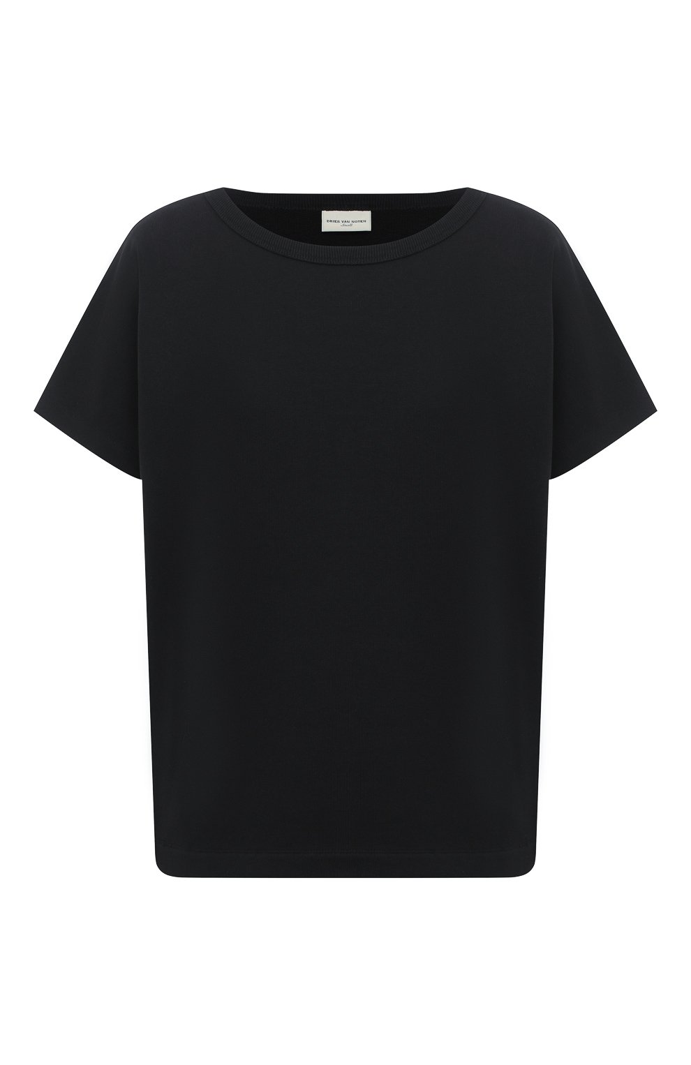 Хлопковая футболка DRIES VAN NOTEN черного цвета по цене 13550 руб., арт. 202-11186-1620, фото 1 Хлопковая футболка DRIES VAN NOTEN, арт. 202-11186-1620, фото 1