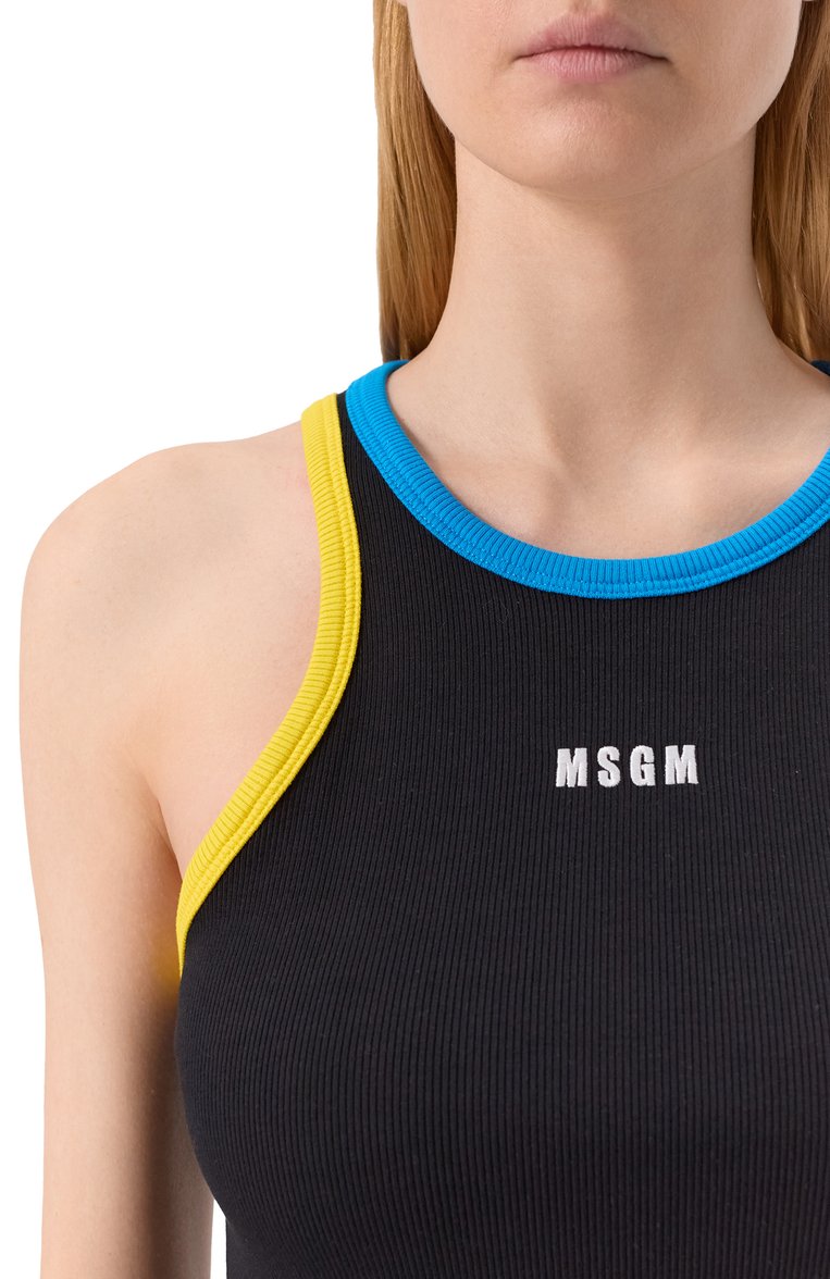 Женская хлопковая майка MSGM черного цвета, арт. 3841MDT76/257120 | Фото 5 (Длина (для топов): Стандартные; Стили: Кэжуэл; Материал внешний: Хлопок; Автоматизация ТО: Проставлено; Автоматизация состава: Проставлено)