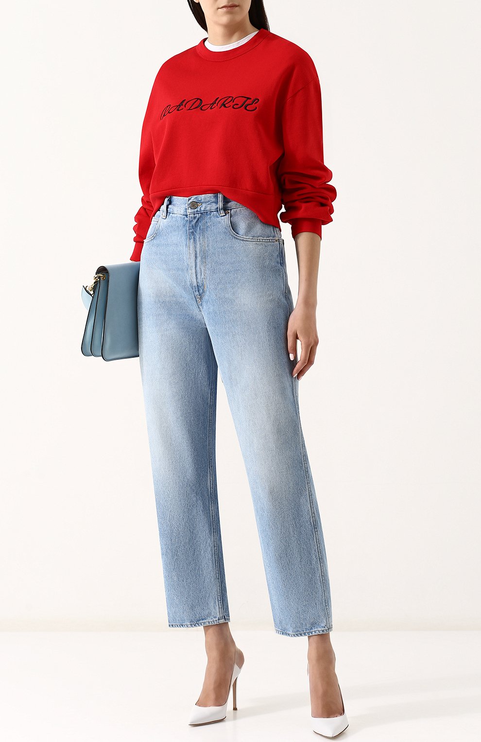 Укороченный свитшот свободного кроя с круглым вырезом RODARTE, арт. E107, фото 2